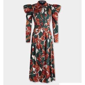 Chic Floral Long Sleeve Dress in Green and Red